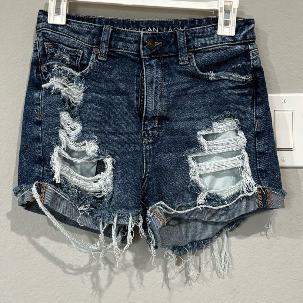 American Eagle Outfitters Distressed Dark Blue Denim Cutoff Shorts